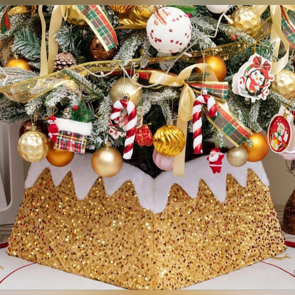 Christmas Tree Collar 24‎ inch Sequin Tree Skirt Snow Mountain